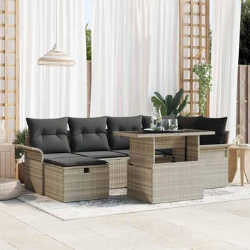 vidaXL Tuinbank Set 7 st Lichtgrijs poly rattan, Verzenden