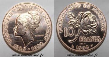 Monaco Km E72 10 Francs 1982 Princesse Grace Kelly Probe..., Postzegels en Munten, Verzenden, België