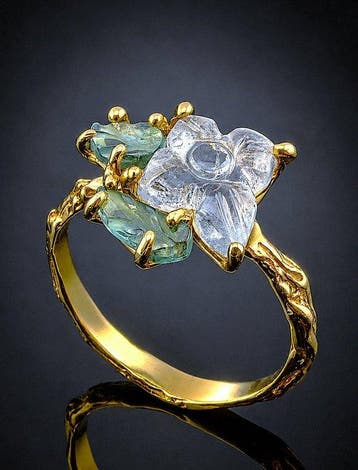 Aquamarijn - Zilver - Ring - Botanisch Ontwerp