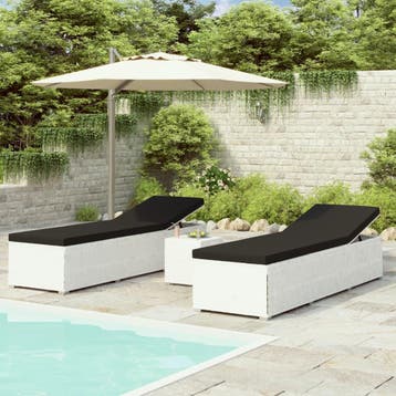 vidaXL 3-delige Ligbeddenset met theetafel poly rattan wit, Tuin en Terras, Verzenden, Nieuw