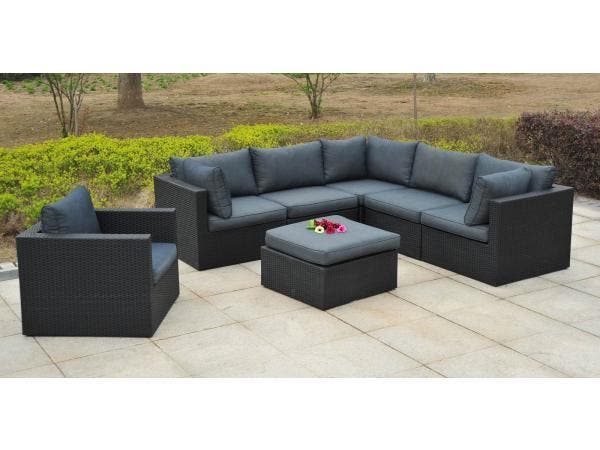 Veiling - Loungeset EIVISSA | 7-delig | Wicker | zwart + ant, Tuin en Terras, Tuinsets en Loungesets, Nieuw