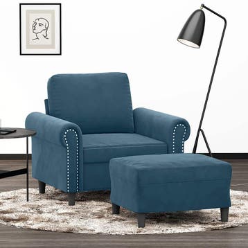 vidaXL Fauteuil met voetenbank / zetel 60 cm fluweel blauw, Verzenden, Nieuw