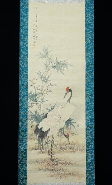 Absolute auction – Japanese Hanging Scroll “Crane and, Antiek en Kunst, Antiek | Overige Antiek
