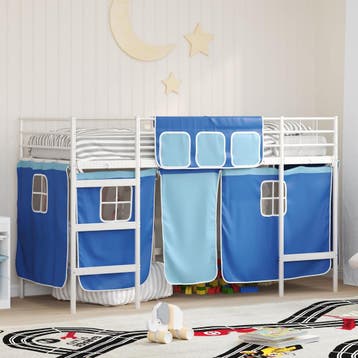 vidaXL Bunkbed voor kinderen met gordijnen Wit en Blauw 90 x, Verzenden