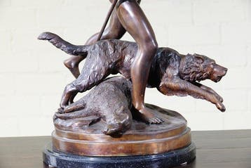 Beeld, hunter with dog - 0 cm - Brons, Nieuw