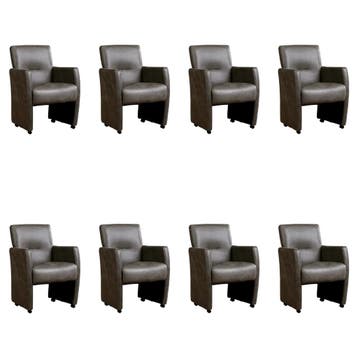 Set van 8 Leren eetkamerstoelen Pleasure - Vintage Grey, Huis en Inrichting, Stoelen, Ophalen of Verzenden, Nieuw, Leer, Eén