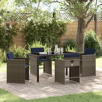 vidaXL Tuin Eettafel Set 5 st Grijs poly rattan, Verzenden