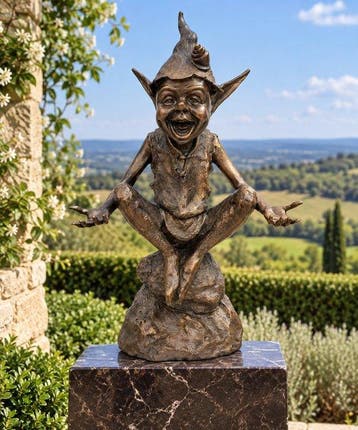 sculptuur, Sitting gnome - Pixie - 38 cm - Brons