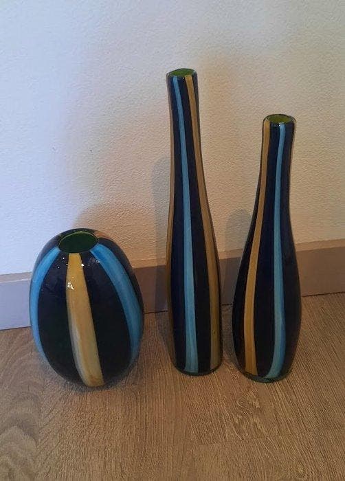 Vaas (3) - Glas - 3 Delige set glazen vazen, Antiek en Kunst, Antiek | Glaswerk en Kristal