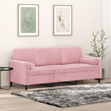 vidaXL Driezitsbank met sierkussens 180 cm fluweel roze, Verzenden, Nieuw