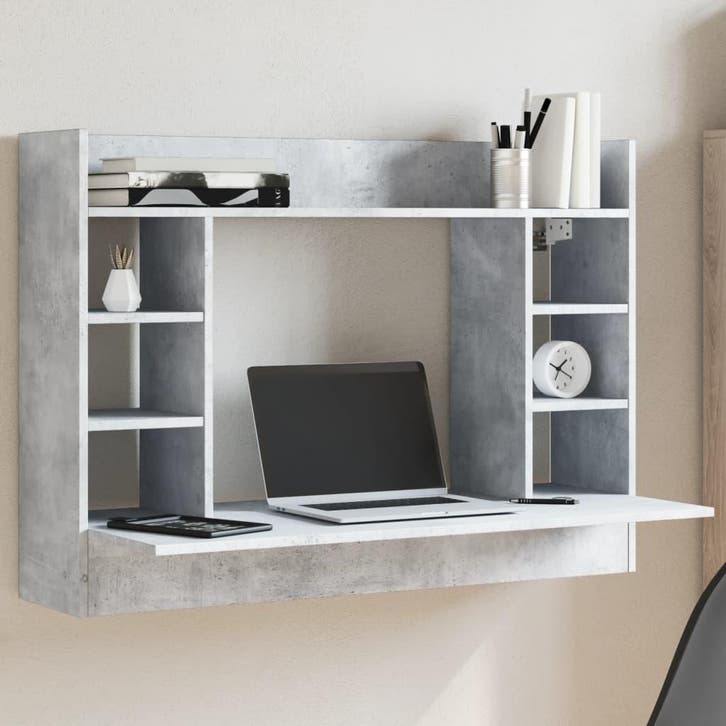 vidaXL Wandbureau 105x48x75 cm bewerkt hout betongrijs, Huis en Inrichting, Bureaus, Nieuw, Verzenden