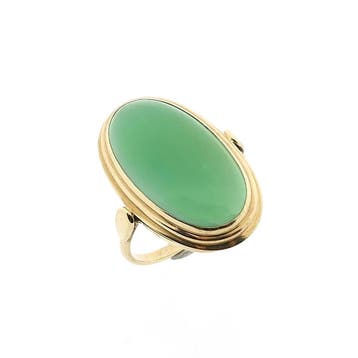 Gouden ring met jade; 14 karaat; ringmaat 17,75, Handtassen en Accessoires, Gebruikt, Ophalen of Verzenden, 17 tot 18, Met edelsteen