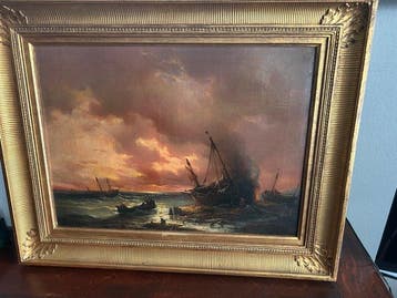 François Musin (1820-1888) - Marine bij zondsondergang