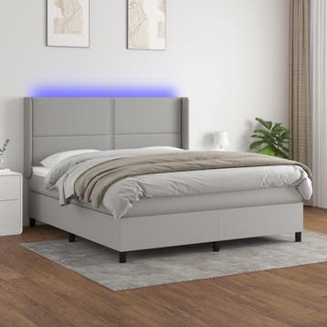 vidaXL Boxspring met matras en LED stof lichtgrijs 180x200, Verzenden