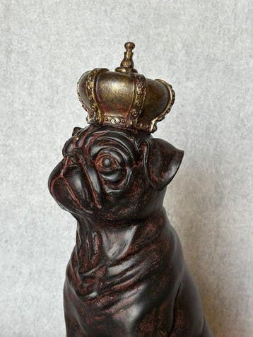Statue, Bull Dog met kroon 28.5 cm - 28.5 cm - Résine, Antiek en Kunst