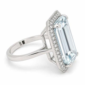 Ring - 18 karaat Witgoud Aquamarijn - Diamant - Gemaakt in, Nieuw