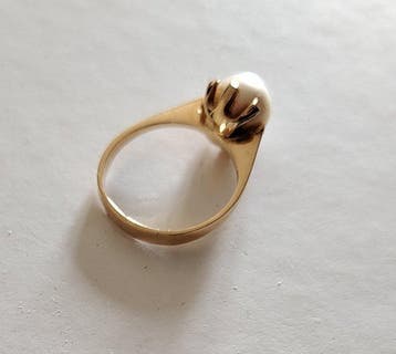 Bague - 18 carats Or jaune Perle - Vintage - Années 70