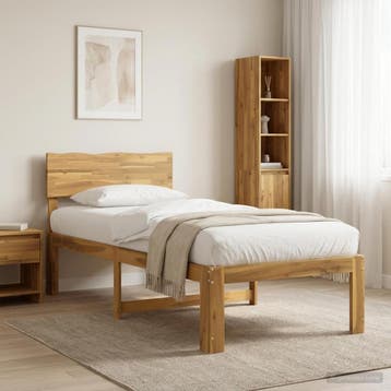 vidaXL Eenpersoonsbed met hoofdbord ROSTOCK Witgewassen 100, Verzenden
