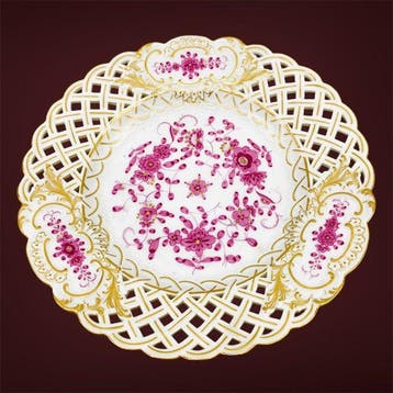 Meissen - Durchbrochen, Indisch Purpur reich - Assiette (2)