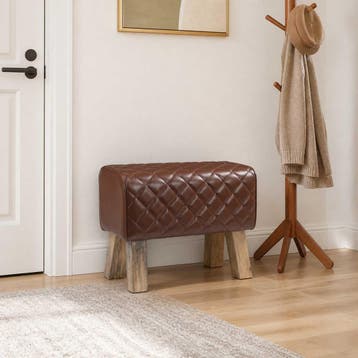 vidaXL Bank 60 x 30 x 45 cm Echt Leer Bruin diamant, Verzenden, Nieuw