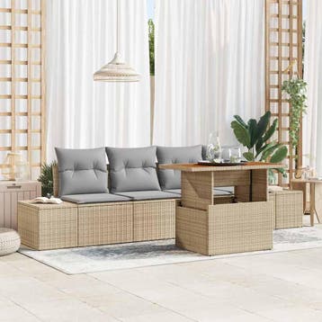 vidaXL Tuinbank Set 5 st Beige en Grijs, Verzenden