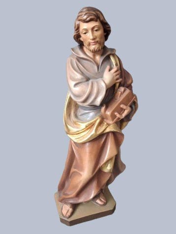 Snijwerk, farbige Holzfigur - Hl. Josef mit Hobel in der