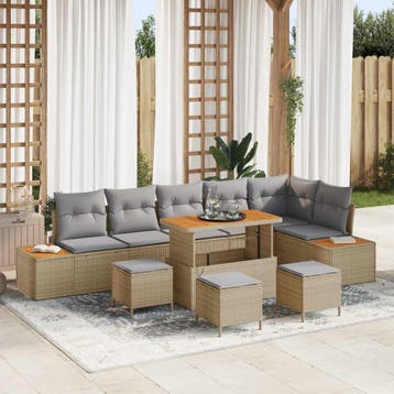 vidaXL Tuinbank Set 10 st 9-Aantal zitplaatsen Beige en, Verzenden