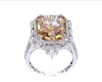 Ring - 14 karaat Witgoud - 11.36ct. tw. Bruin Diamant (Fancy