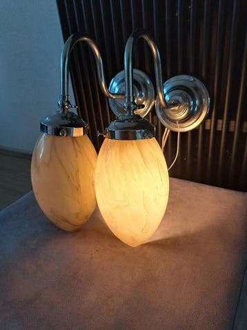 Set Art Deco wandlampen gemarmerd glas - Lampe murale (2) -