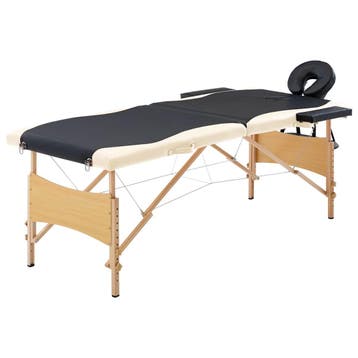 vidaXL Massagetafel inklapbaar 2 zones hout zwart en beige, Verzenden