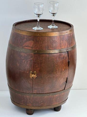 Houten Minibar Met Koperen Banden - Standaard - Hout, koper, Antiek en Kunst