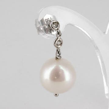 Oorbellen - 18 karaat Witgoud Diamant (Natuurlijk) - Parel