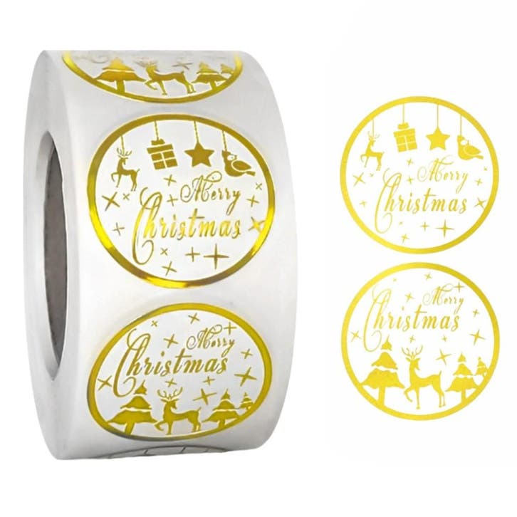 500 Kerst Stickers Op Rol - 2.5cm - Kerststickers -, Hobby en Vrije tijd, Stickers en Plaatjes, Verzenden