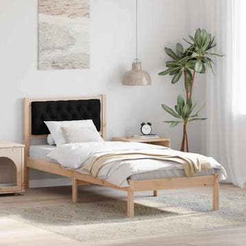 vidaXL Bedframe met hoofdeinde Zwart 75 x 190 cm Massief, Verzenden