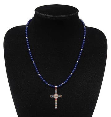 Lapis lazuli - Exorcismeketting - Sint-Benoït-kruis -