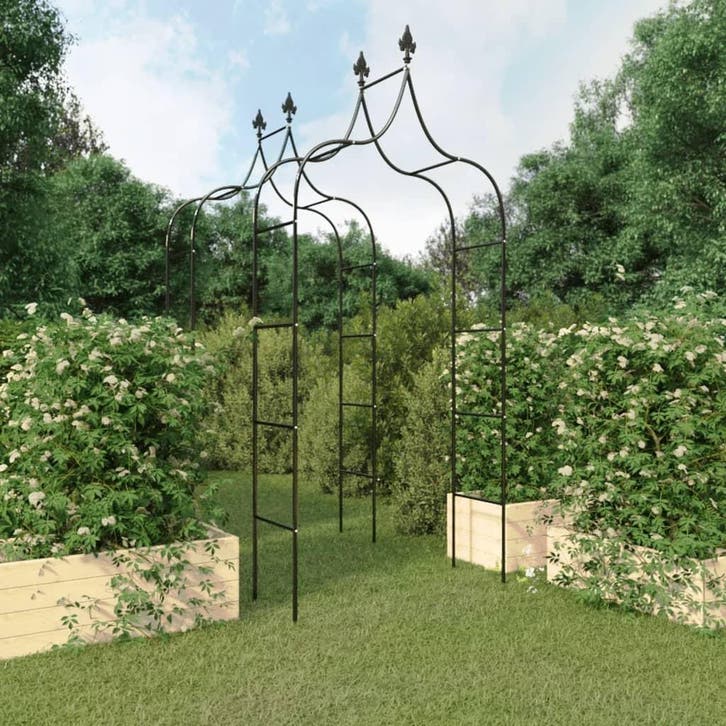 vidaXL Tuinbogen 2 st 120x38x260 cm staal zwart, Jardin & Terrasse, Poteaux, Poutres & Planches, Envoi