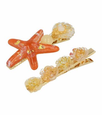 Haarspeld Duckklem 6cm – Zeester Schelp Bloem – Goud Creme