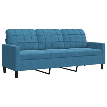 Blauwe fluwelen 3-zitsbank | Tweede kansje | OP = OP, Huis en Inrichting, Overige materialen, Verzenden, 150 tot 200 cm, 75 tot 100 cm