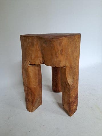 Wabi-Sabi stijl - Kruk - driepoot - Teak - Boomstam kruk
