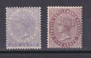 Straits Settlements 1862/1891 - Loting van 5 postzegels, Gestempeld