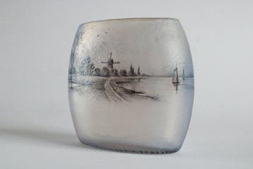 Daum Frères - Vase - Paysage lacustre - Opaline, Antiquités & Art