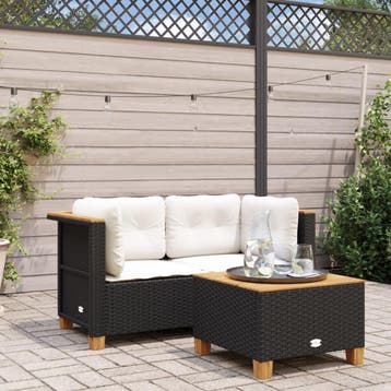 vidaXL Tuinhoekbanken met kussens 2 st poly rattan zwart, Verzenden