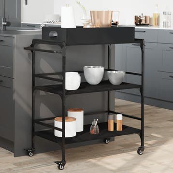 vidaXL Keukentrolley 81,5x41x92,5 cm bewerkt hout zwart, Verzenden