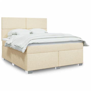 vidaXL Boxspring met matras stof crèmekleurig 180x200 cm, Verzenden