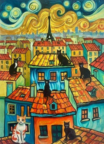 Roque 70 x 100 cm - París Secreto: La Melodía de los Gatos