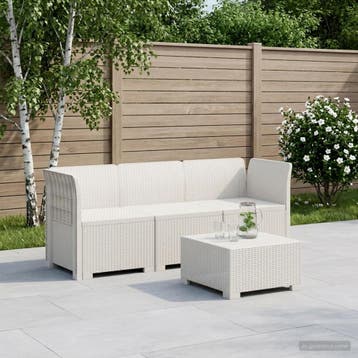 vidaXL 3-Zits Tuin Sofa Rottanlook PP Wit, Verzenden, Nieuw
