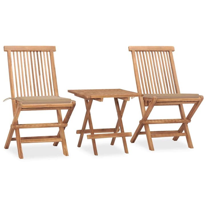 vidaXL 3-delige Tuinset inklapbaar met kussen massief, Tuin en Terras, Tuinsets en Loungesets, Tuinset, Nieuw, Verzenden