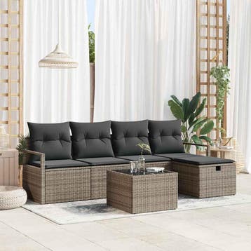vidaXL Tuinbank Set 6 st Grijs poly rattan, Verzenden