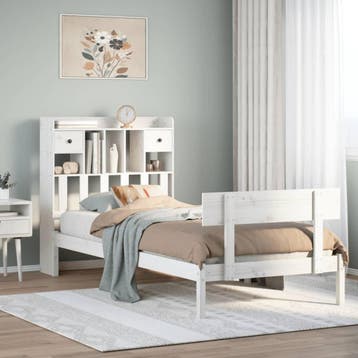 vidaXL Bed met boekenkast zonder matras grenenhout wit, Verzenden