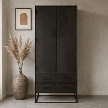 Mangohouten Kast Kjeld 80 Zwart, Verzenden, Nieuw